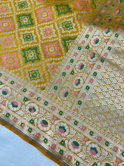  Mustard Yellow Katan Silk Saree Closeup View 01