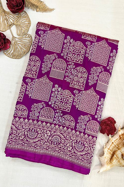 Handwoven purple Katan silk saree with intricate motifs