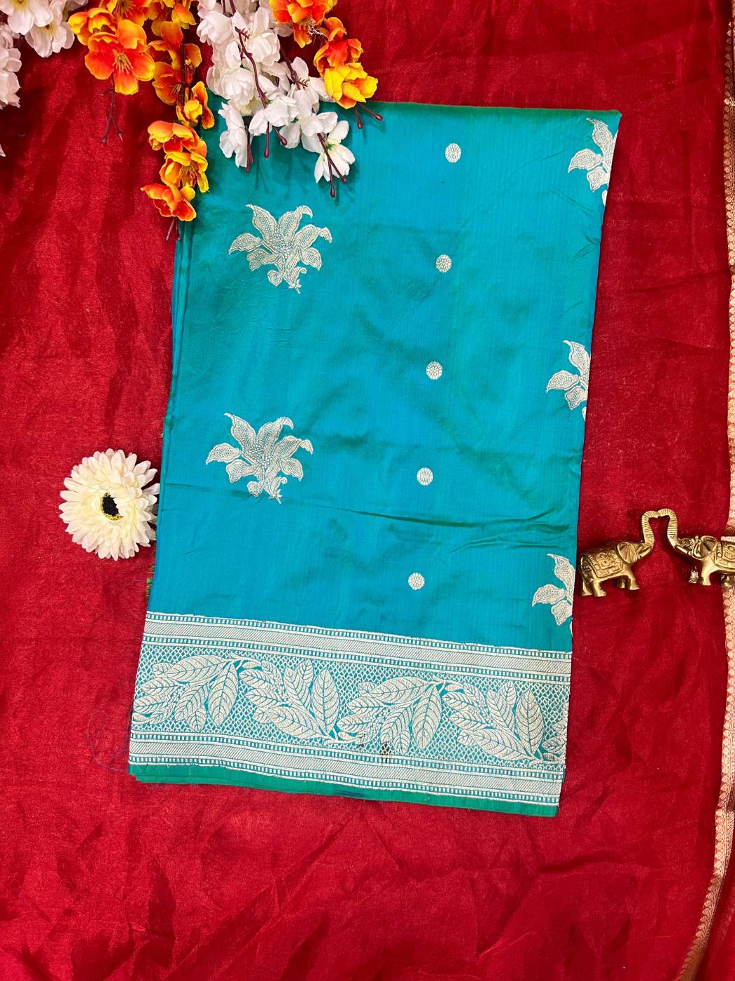 Dual Shade Green and Blue Katan Silk