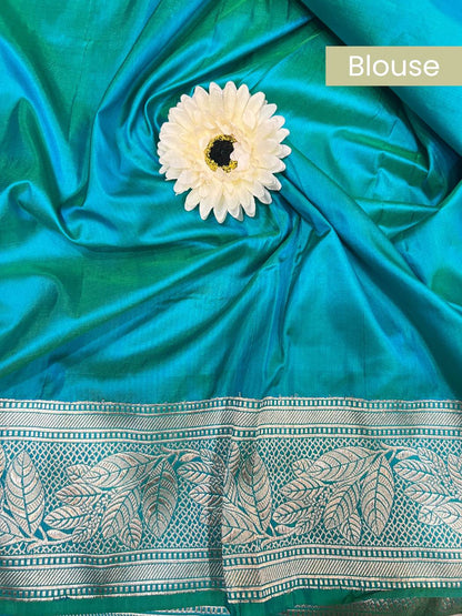 Dual Shade Green and Blue Katan Silk