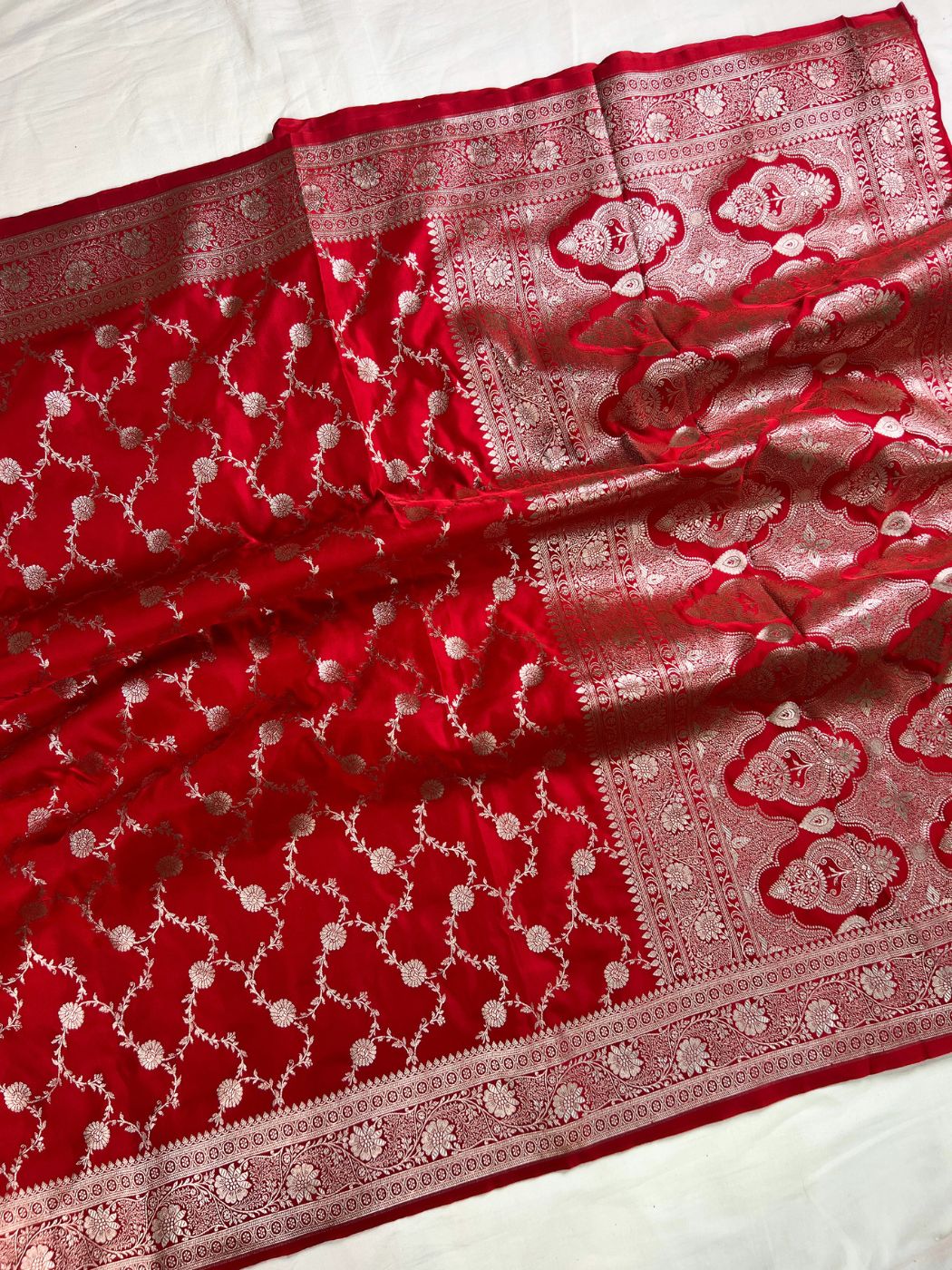  Red Katan Silk Saree full view 