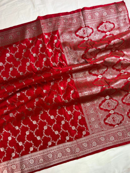  Red Katan Silk Saree full view 