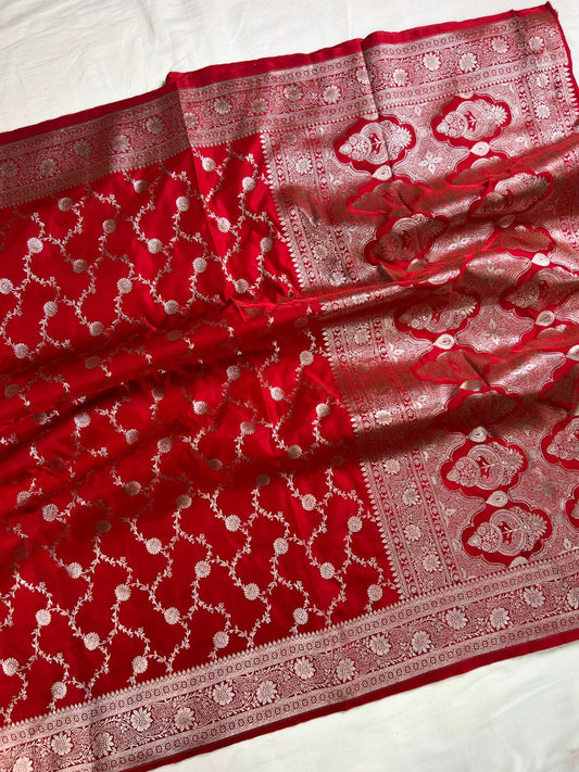  Red Katan Silk Saree full view 