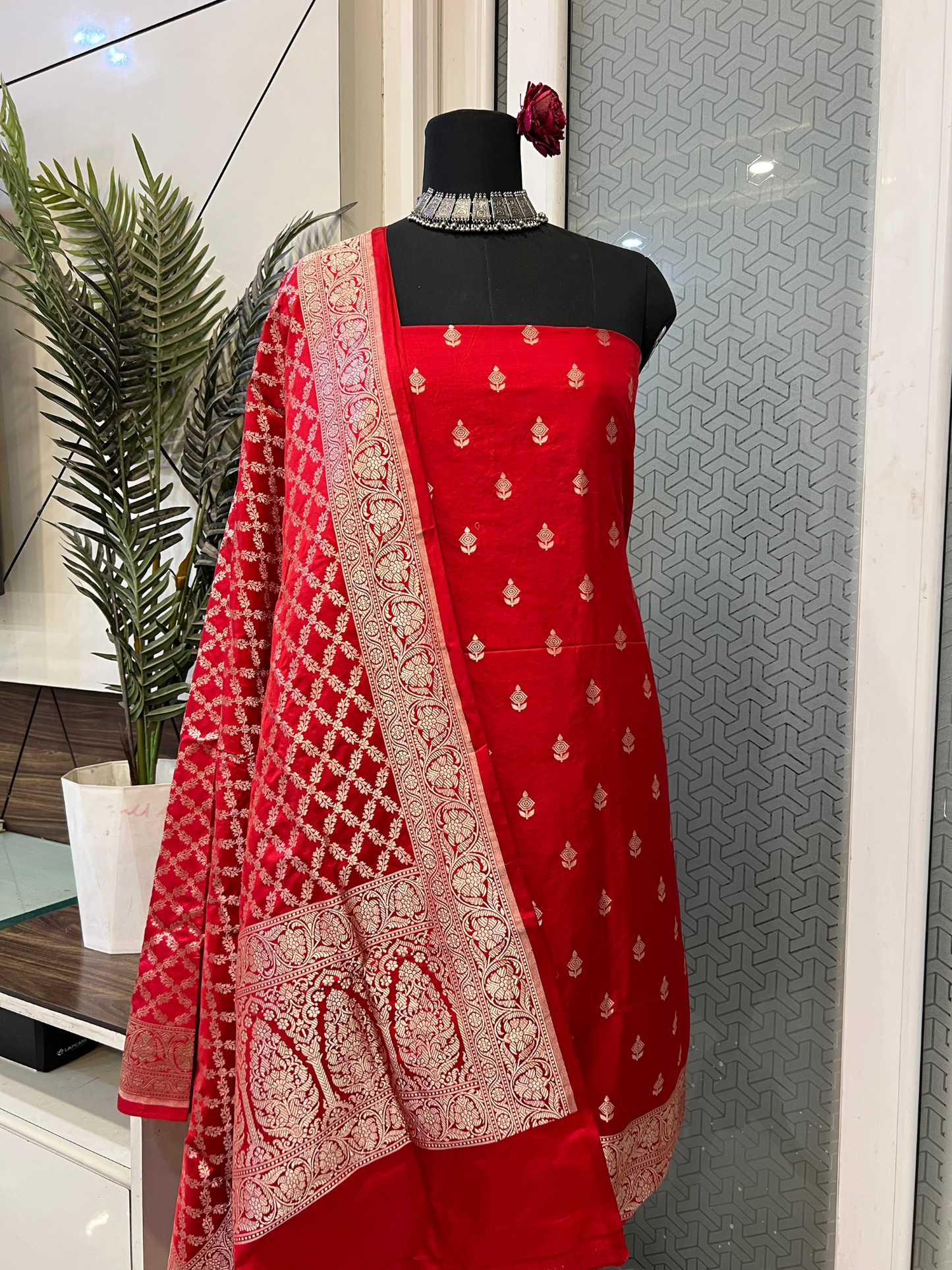 Red Katan Silk Suit
