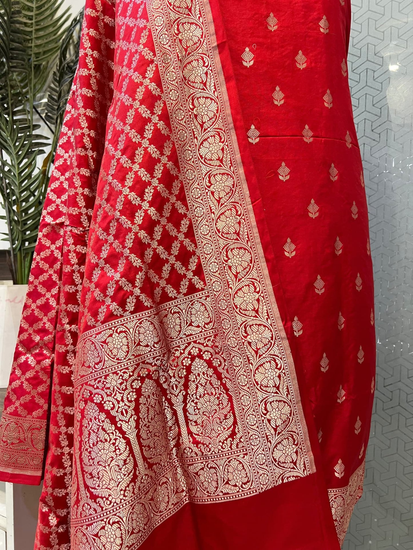 Red Katan Silk Suit