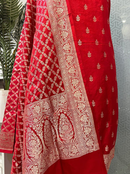 Red Katan Silk Suit