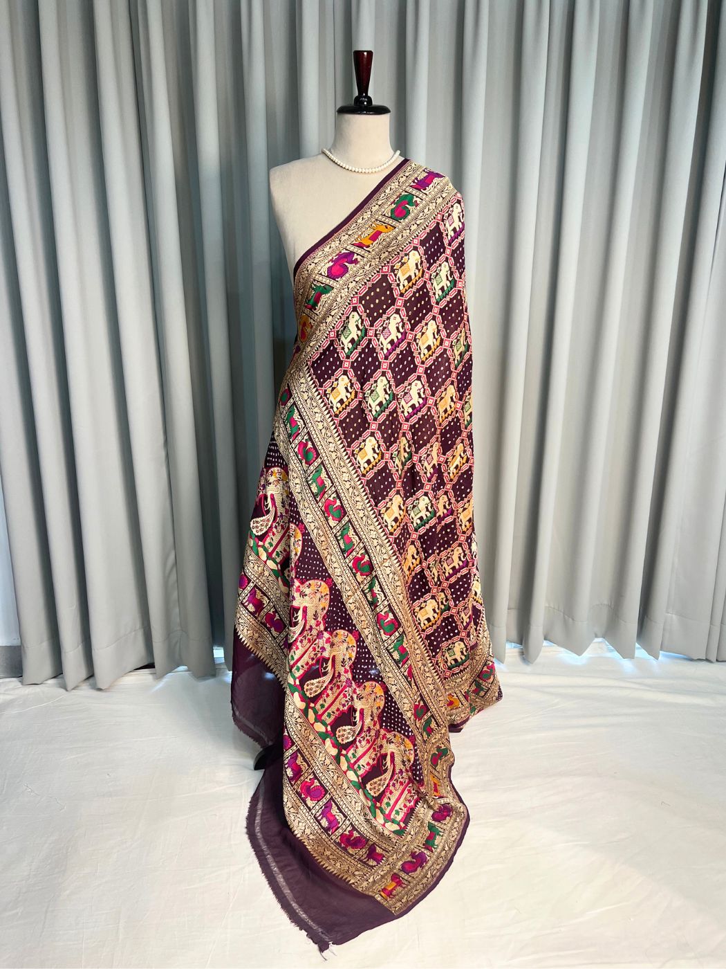 Maroon Bandhej Dupatta Dummy Full view 02