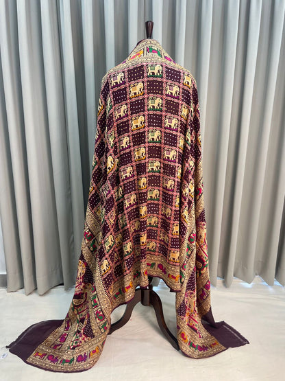 Maroon Bandhej Dupatta Dummy Back View