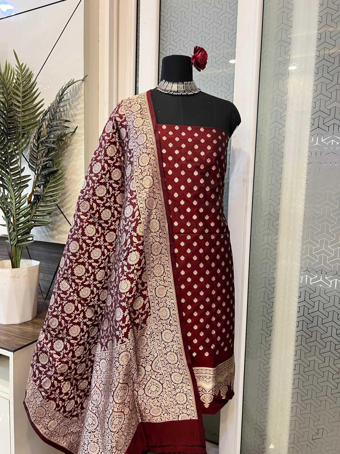 Wine Katan Silk Suit