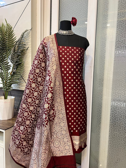 Wine Katan Silk Suit