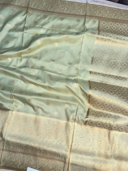 Pista Green Katan Silk Saree with zari buta full view