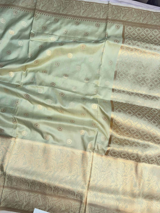 Pista Green Katan Silk Saree with zari buta full view