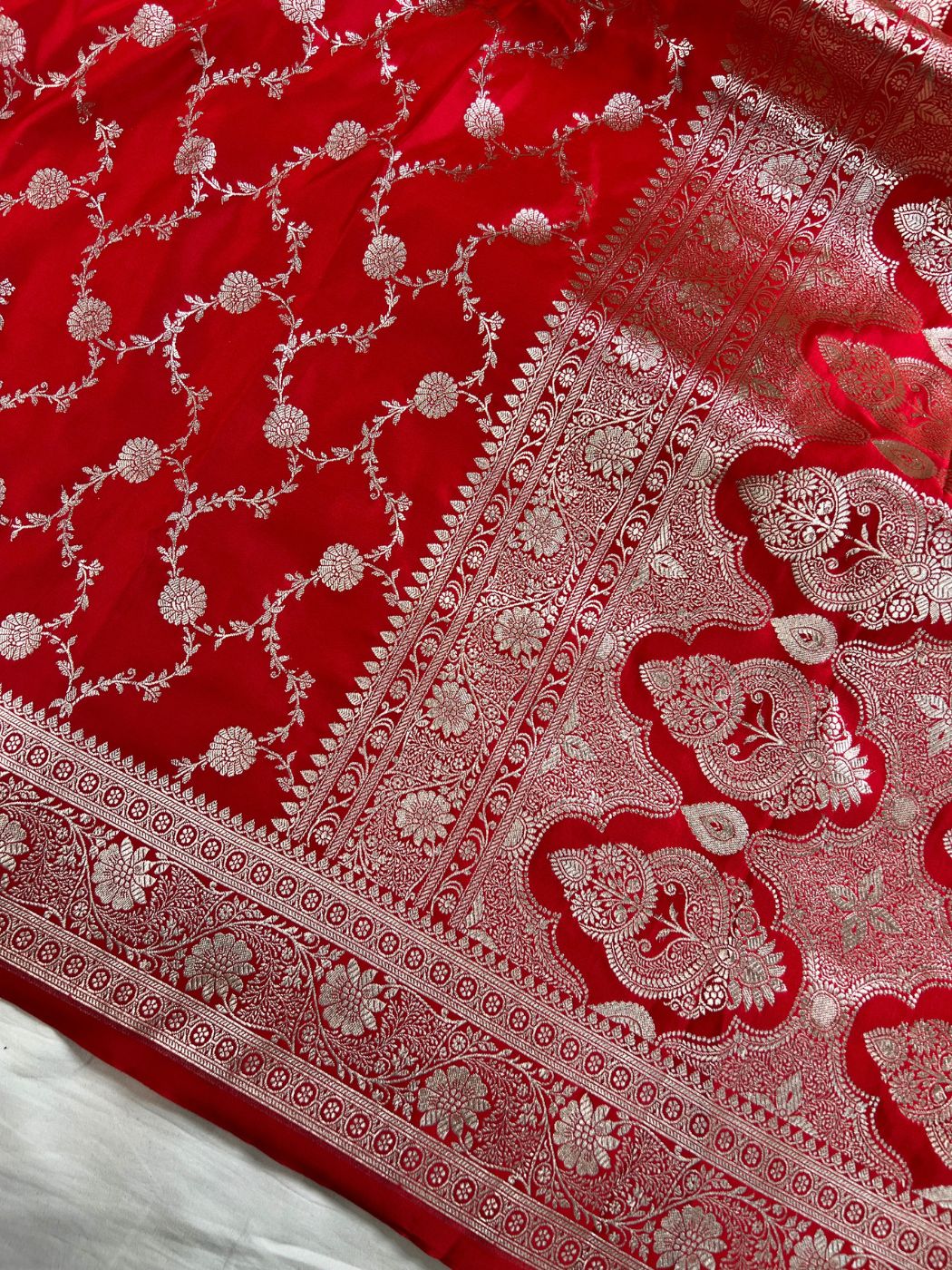  Red Katan Silk Saree Closeup View 01