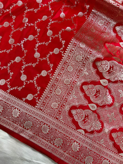  Red Katan Silk Saree Closeup View 01