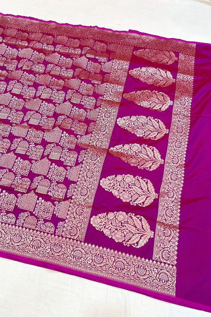 Handwoven purple Katan silk saree with intricate motifs