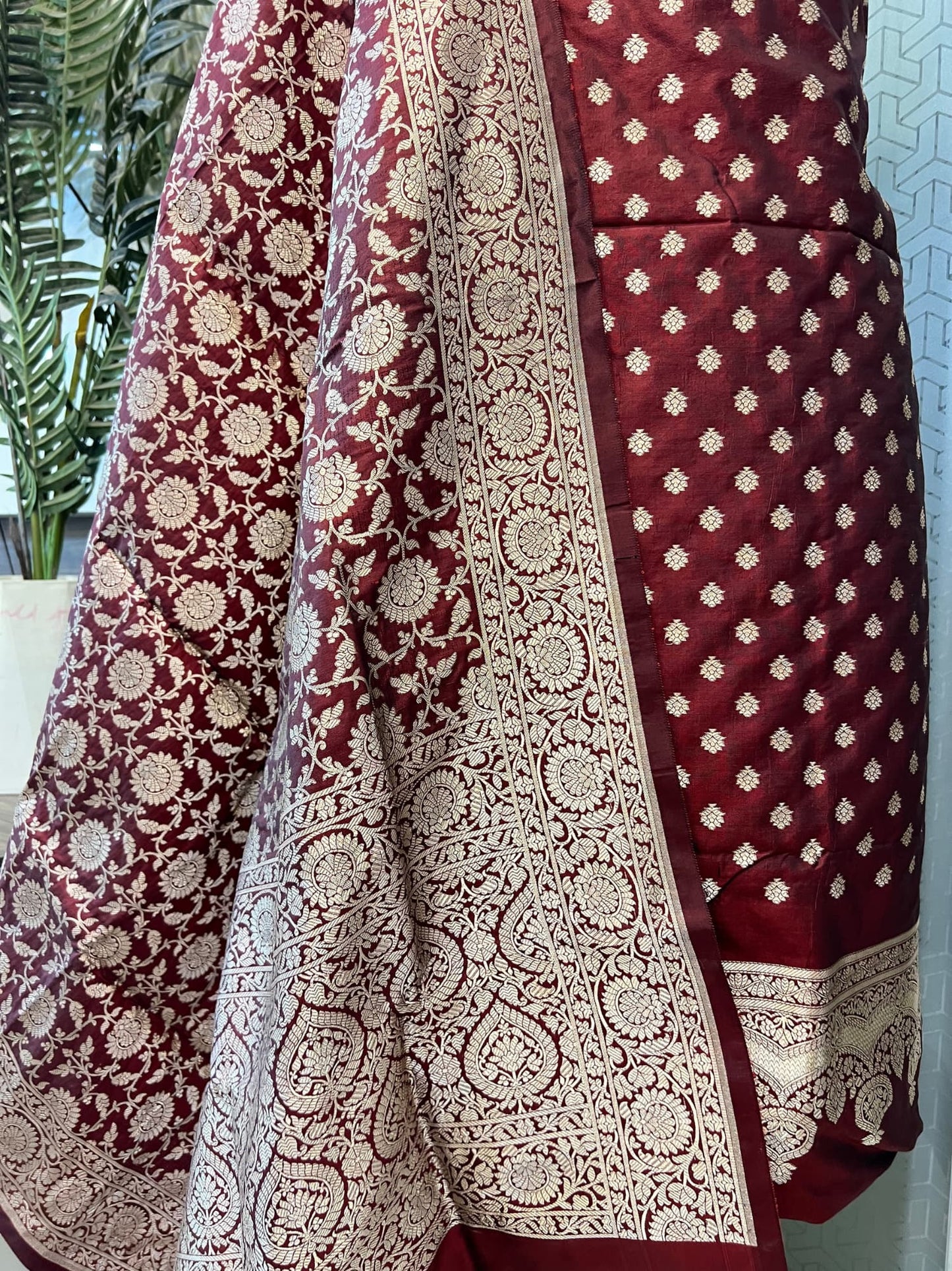 Wine Katan Silk Suit