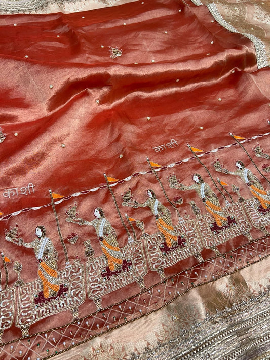 Orange Tissue Silk Saree - Ganga Aarti