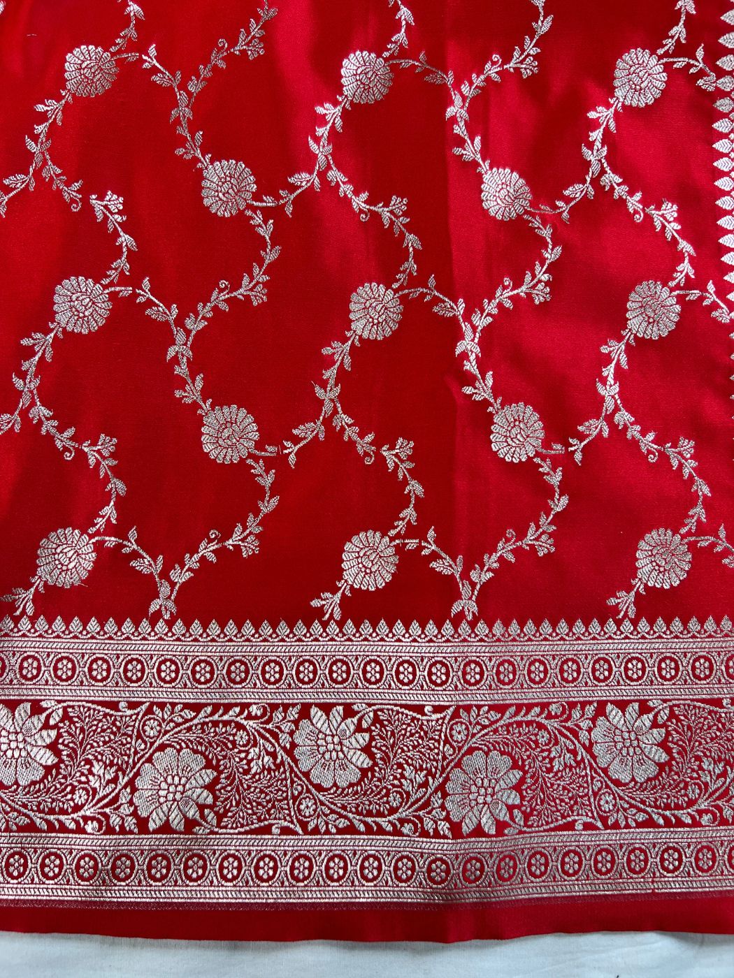  Red Katan Silk Saree Closeup View 02