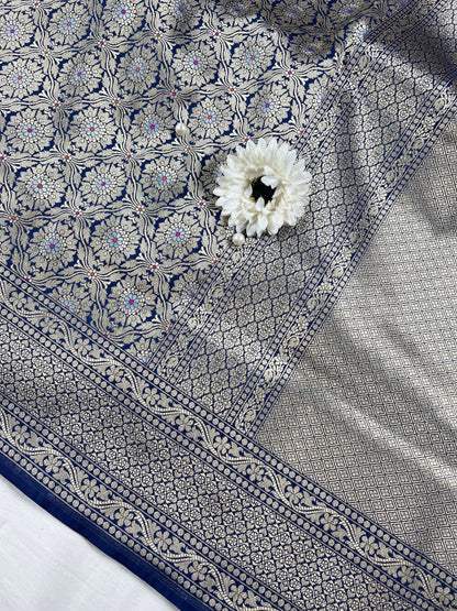 Navy Blue Katan Silk Saree full View 02