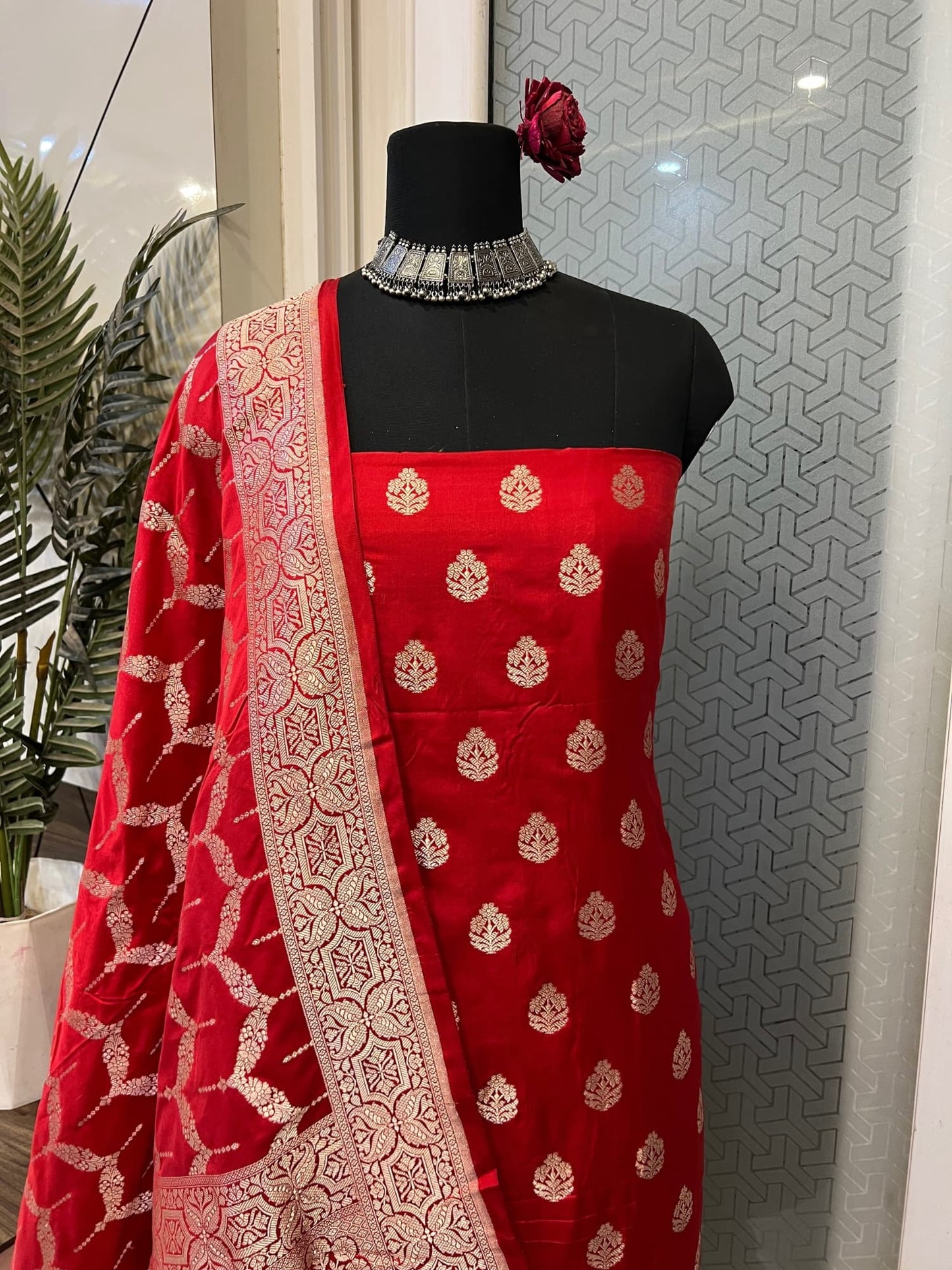 Red Katan Silk Suit
