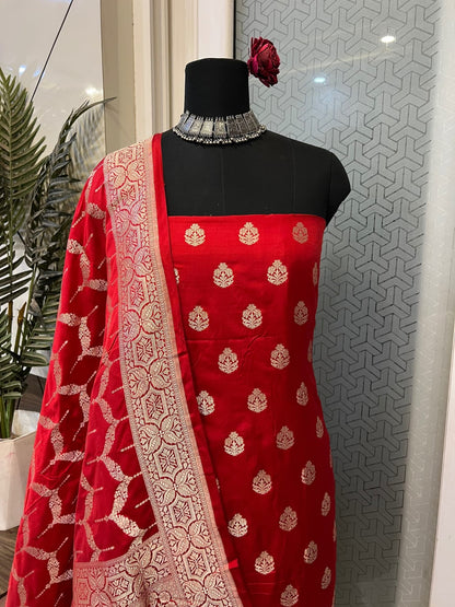 Red Katan Silk Suit