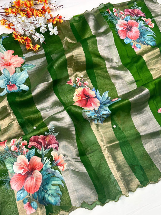 Green Kora Tissue Silk Saree Full View