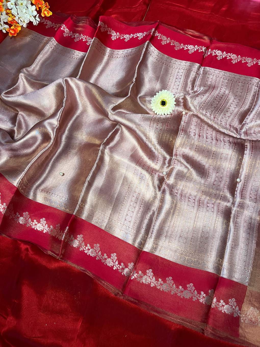 Red Brocade Tissue Silk