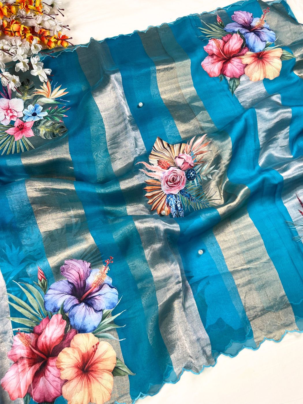 Sky Blue Kora Tissue Silk