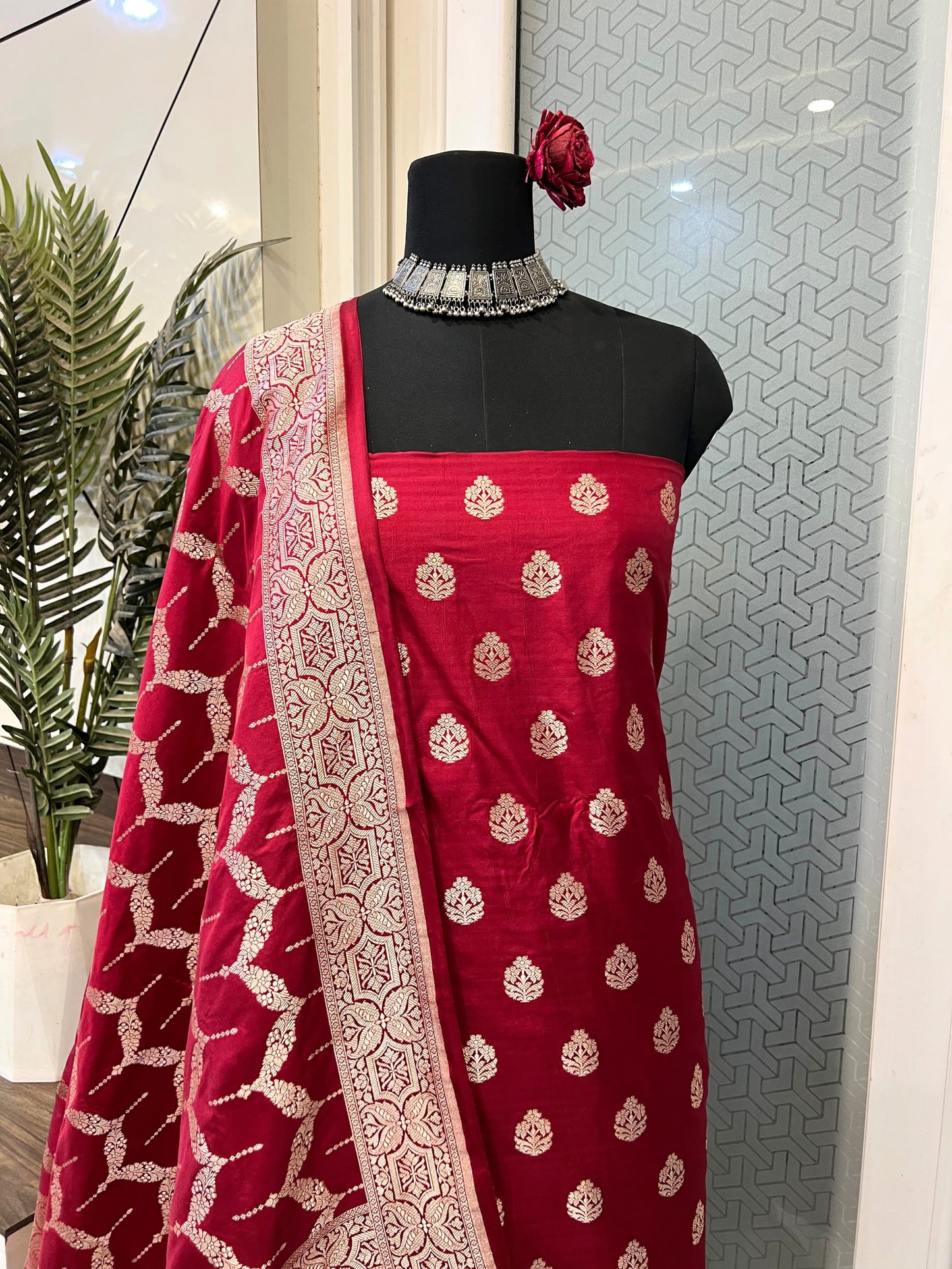 Maroon Katan Silk Suit