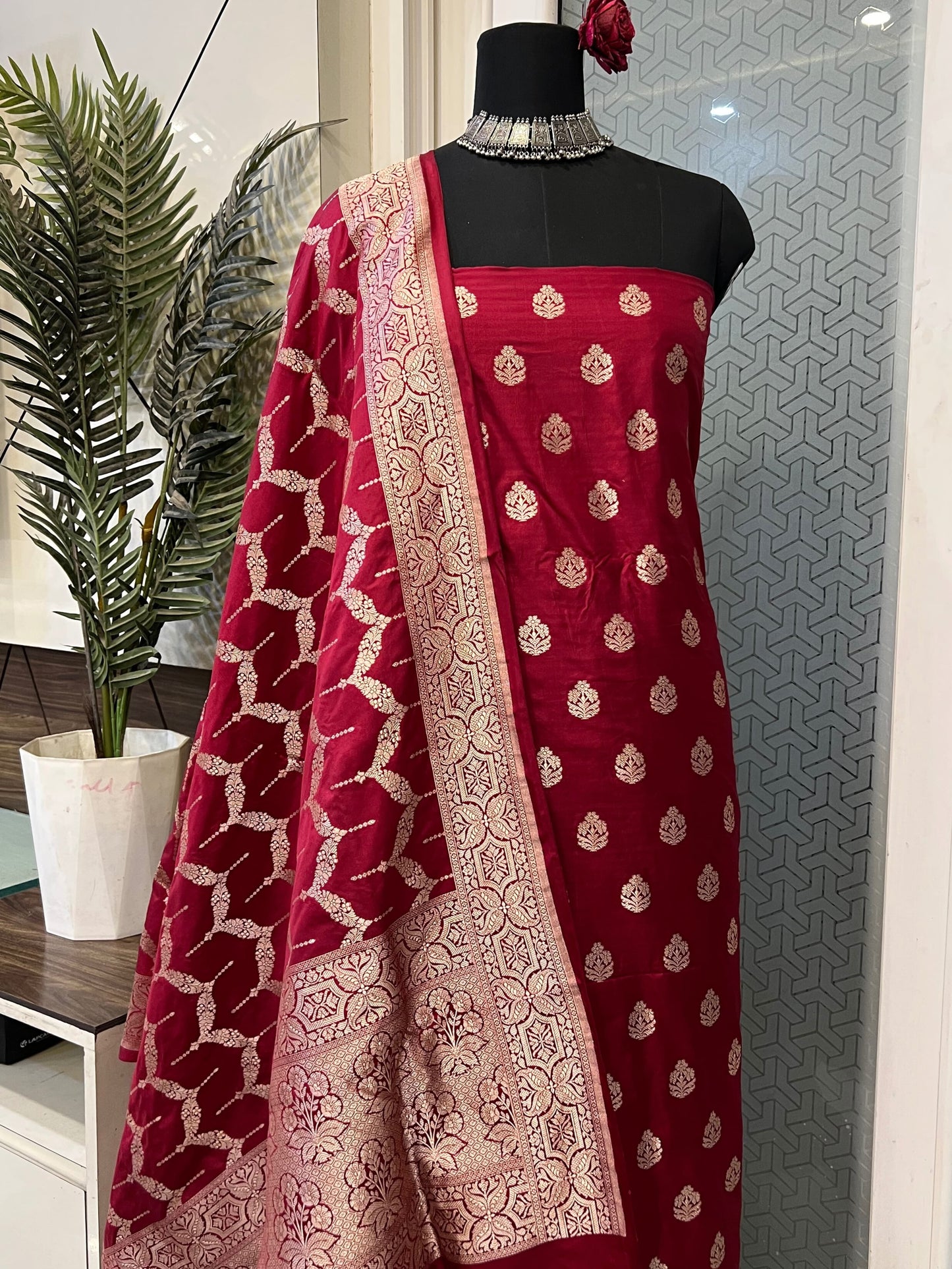 Maroon Katan Silk Suit