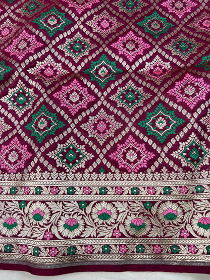 Wine katan Silk Saree Closeup View 01