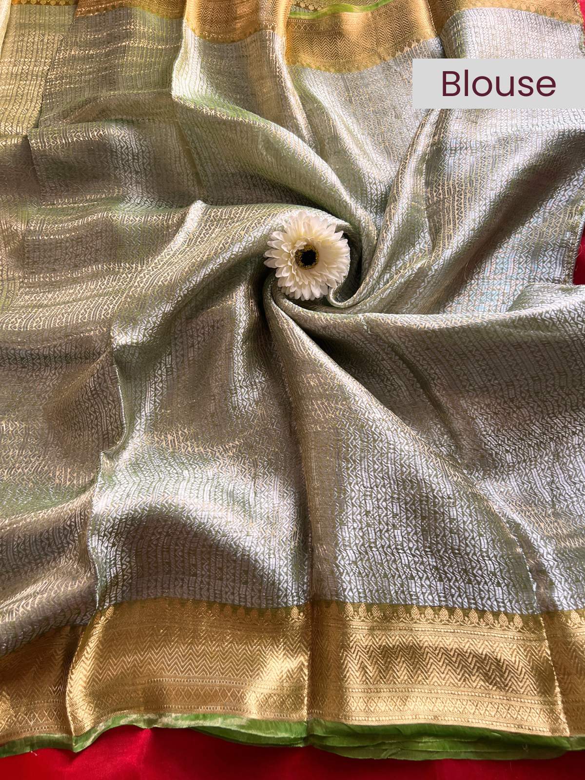 Pastel Mint Green Brocade Tissue Silk