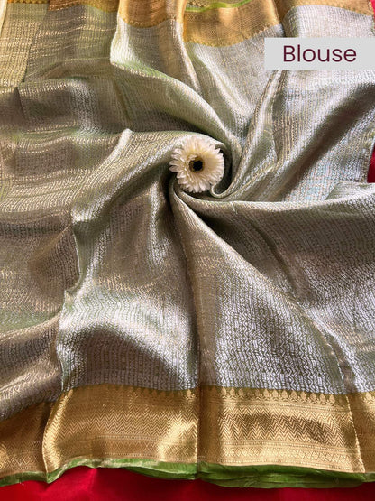 Pastel Mint Green Brocade Tissue Silk