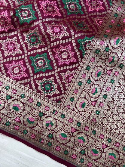 Wine katan Silk Saree Closeup View 02