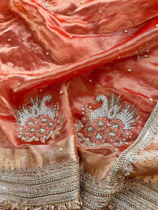 Orange Tissue Silk Saree - Rajhans