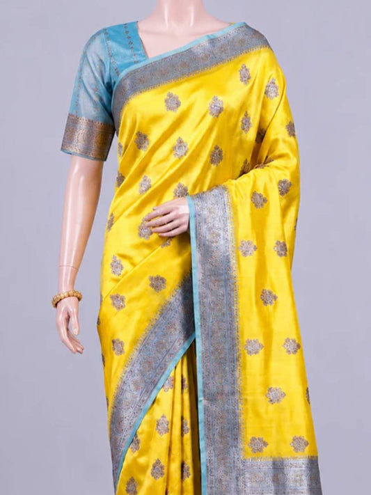 Yellow Kora Silk Saree Dummy closeup view