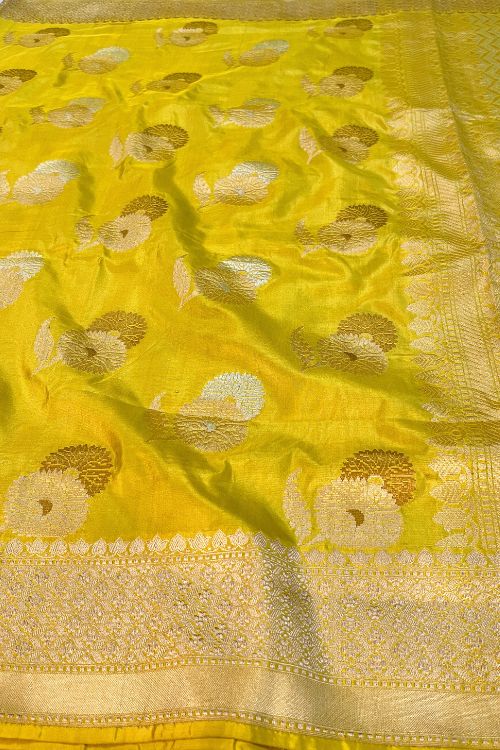Handwoven Lemon Yellow Katan Silk Saree