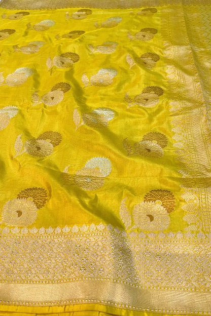 Handwoven Lemon Yellow Katan Silk Saree