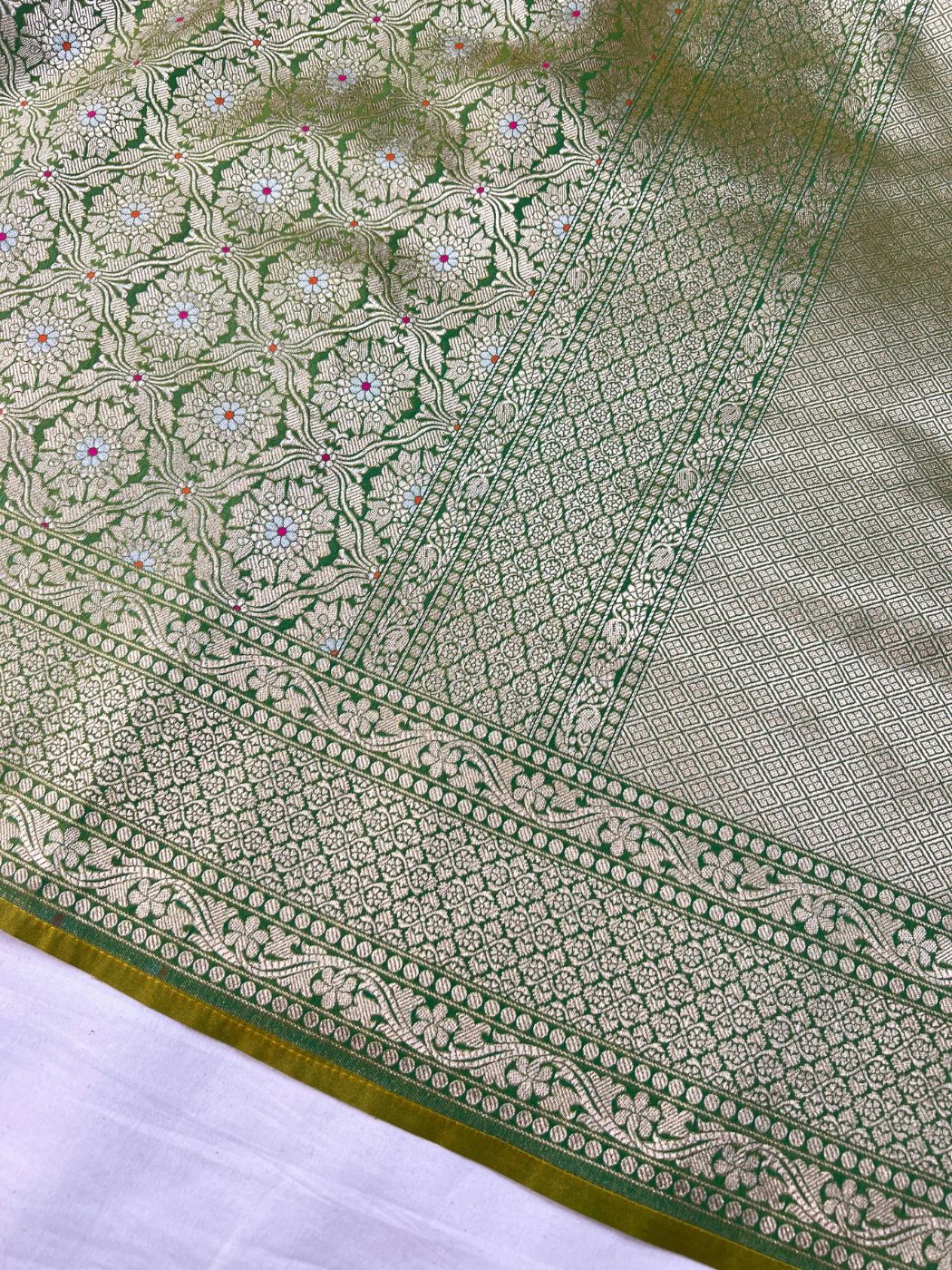 Green Katan Silk Saree Closeup view 01