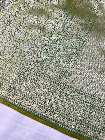 Green Katan Silk Saree Closeup view 01