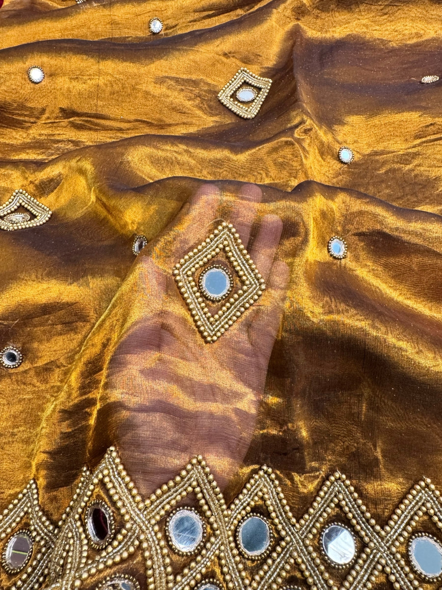Mahendi Green Tissue Silk Saree Jhilmil - Mantavya Banaras