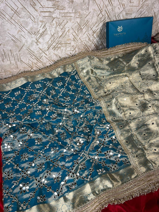 Powder Blue Aaina Banarasi Saree