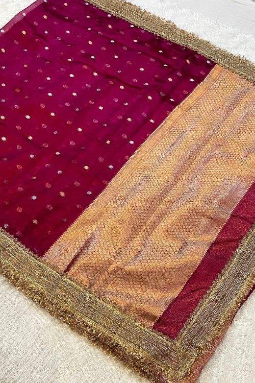 Hot Pink Buti Pure Banarasi Tissue Silk Saree