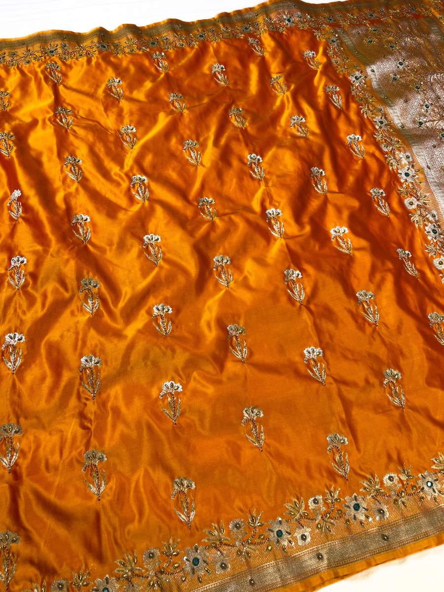 Orange Mashru Silk Saree Full View-Mantavya Banaras