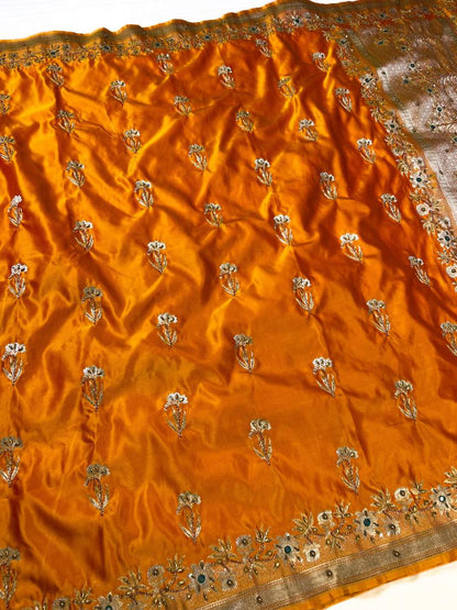 Orange Mashru Silk Saree Full View-Mantavya Banaras