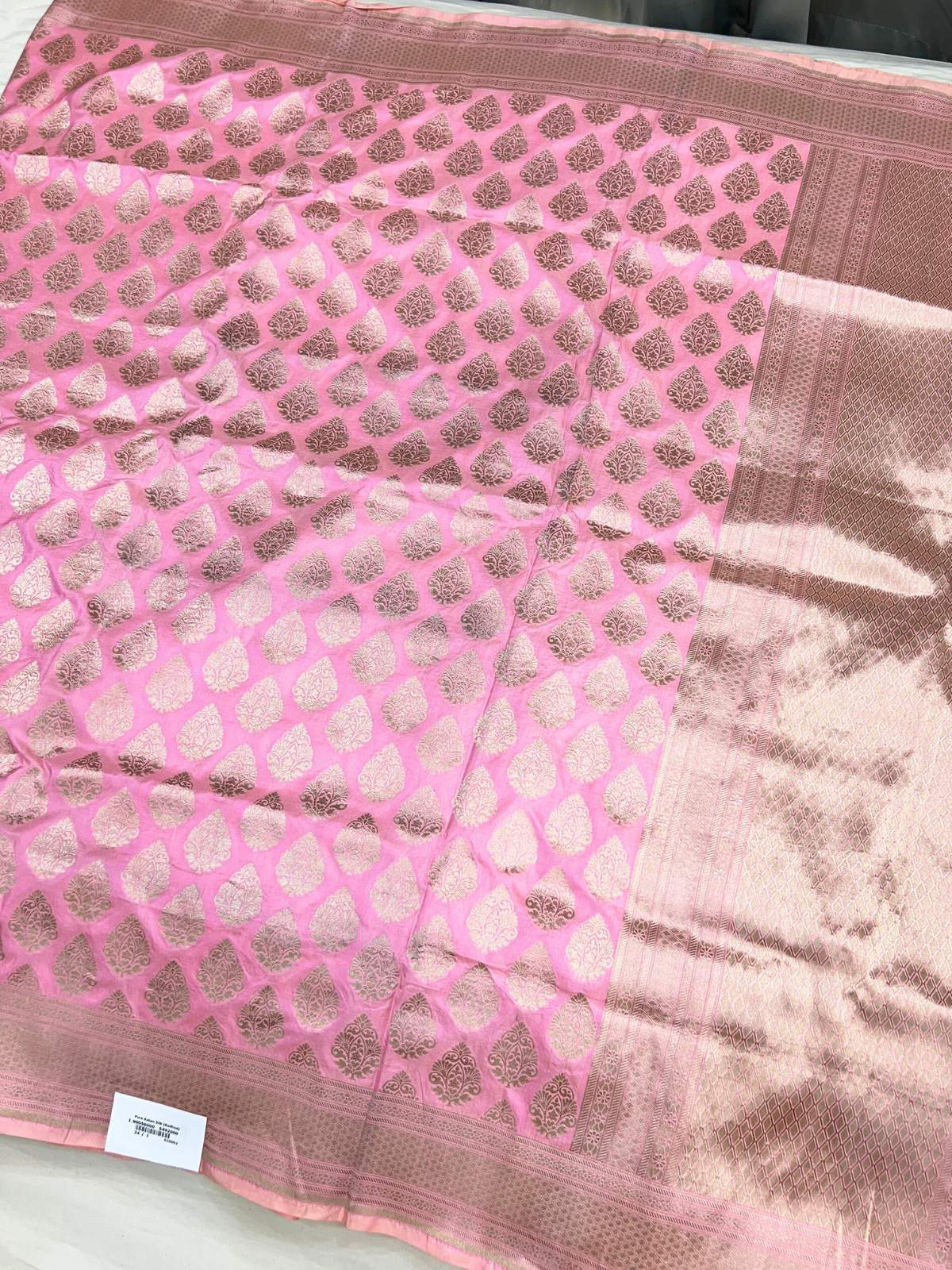 Baby Pink Katan Silk Saree with buta full view
