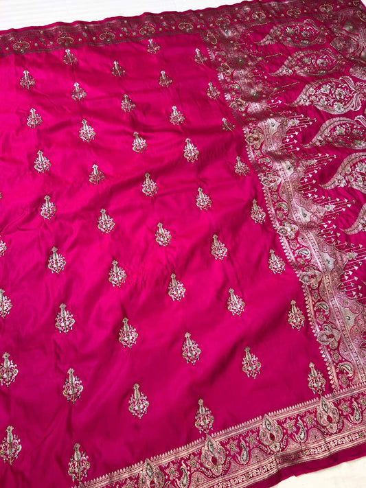 Hot Pink Mashru Silk Saree Full View-Mantavya Banaras