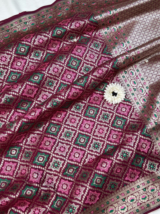 Wine katan Silk Saree Full View