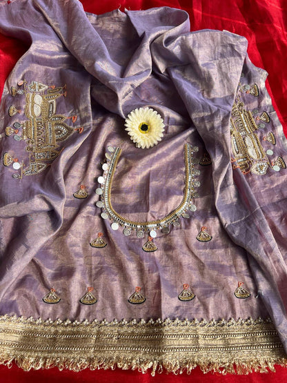 Metallic Lavender Jadau Banarasi Ghat