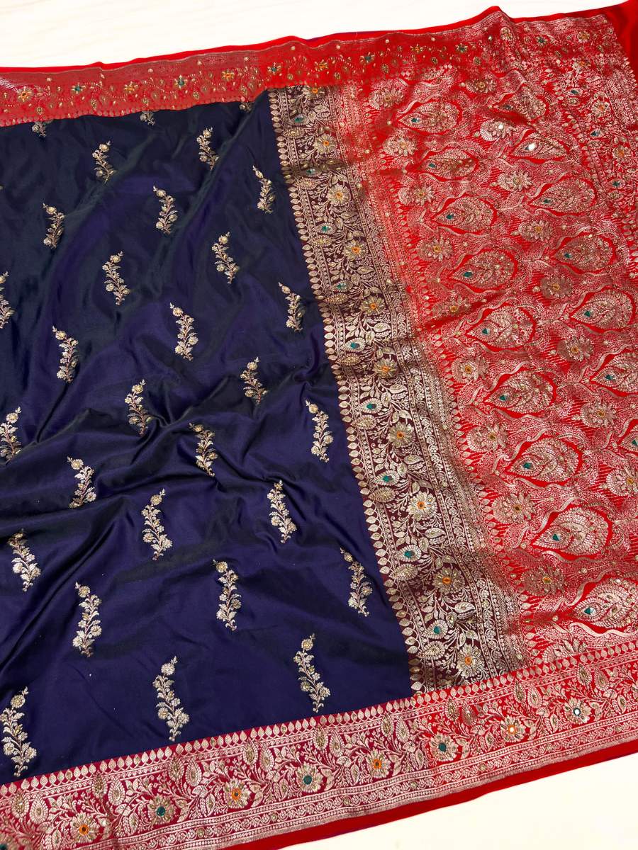 Royal Blue Katan Silk Saree Full View-Mantavya Banaras